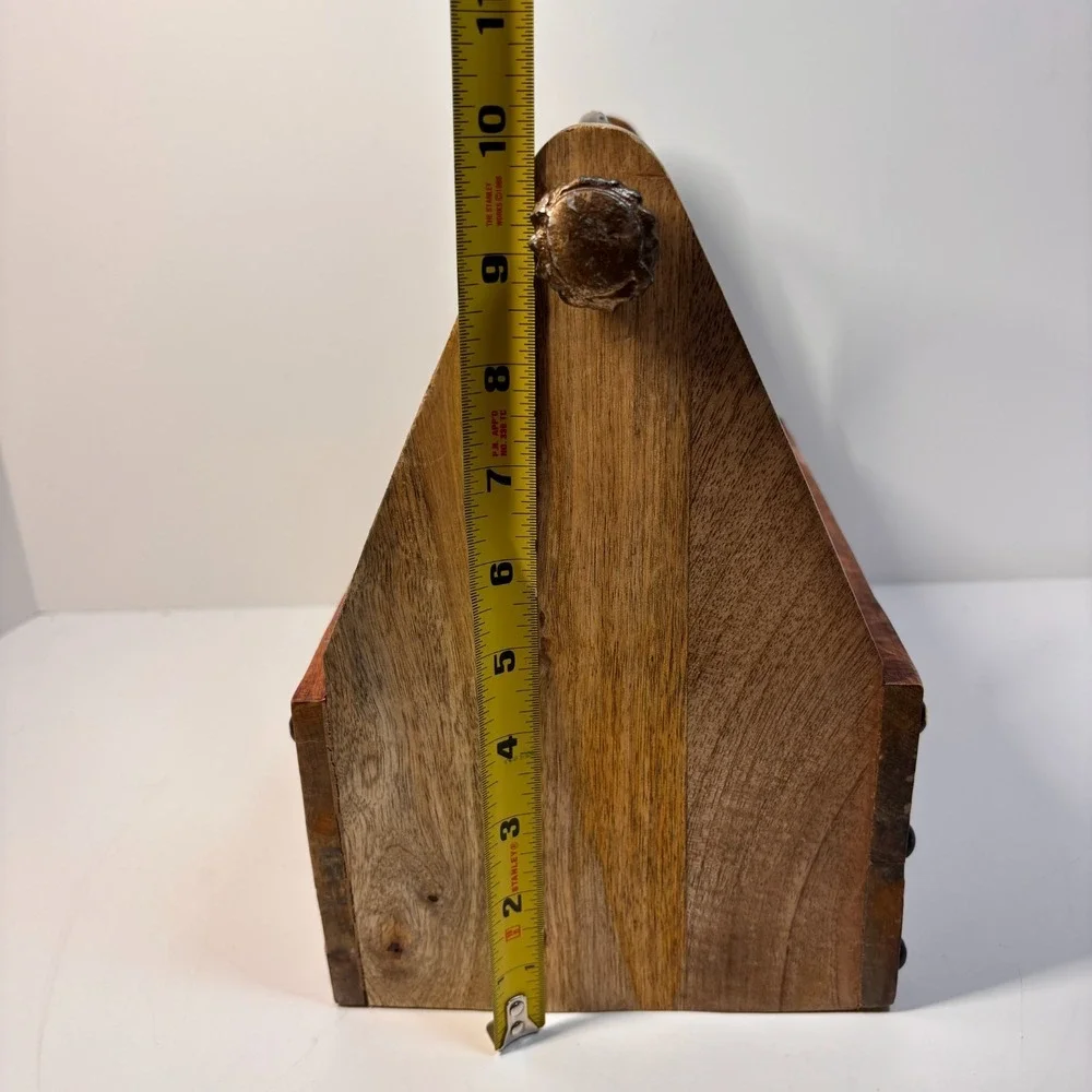 Rustic Pine Wooden Tote Box Antler Handle Primitive Farmhouse Tool Utensil Caddy